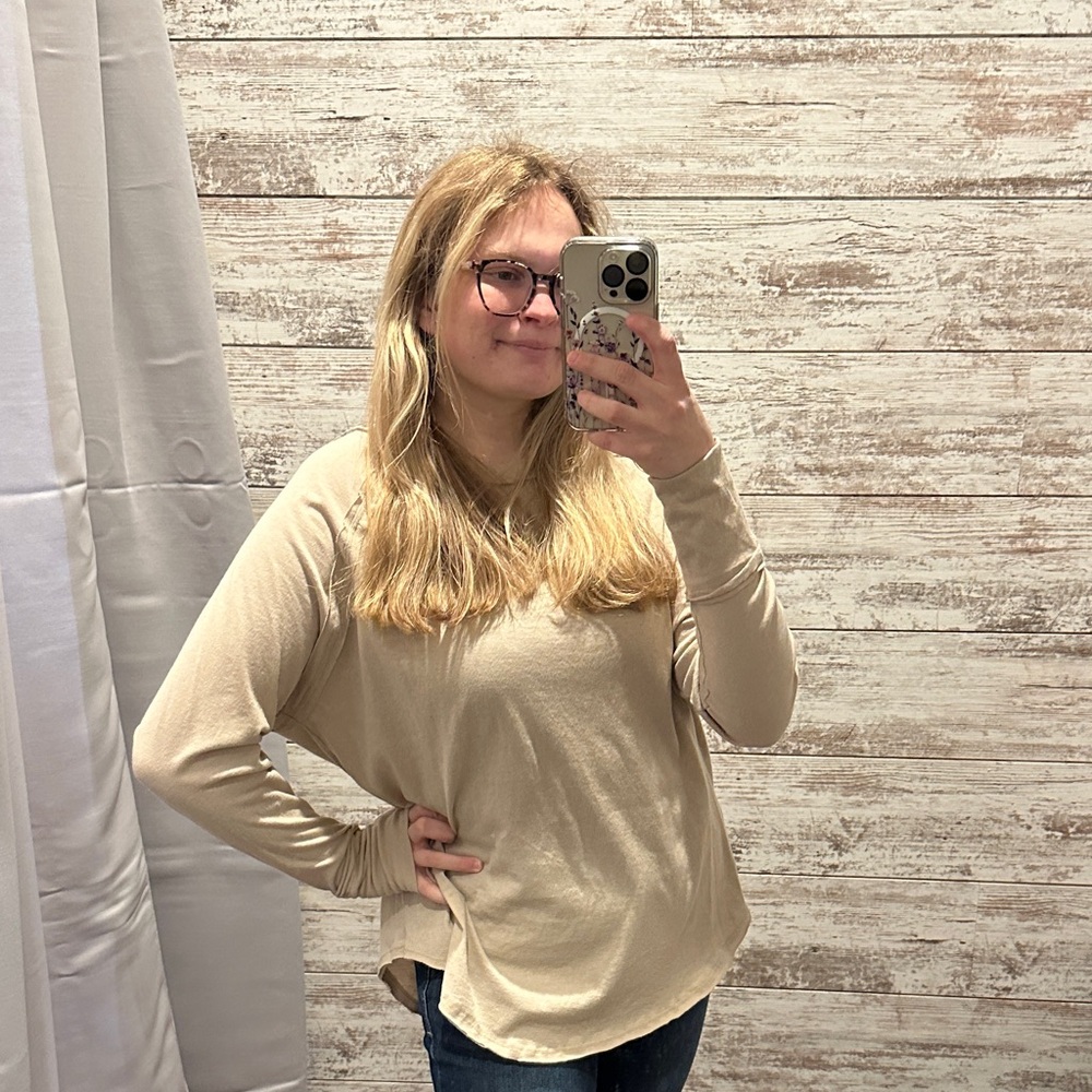 Zenana Outfitters Long Sleeve Top in Light Tan